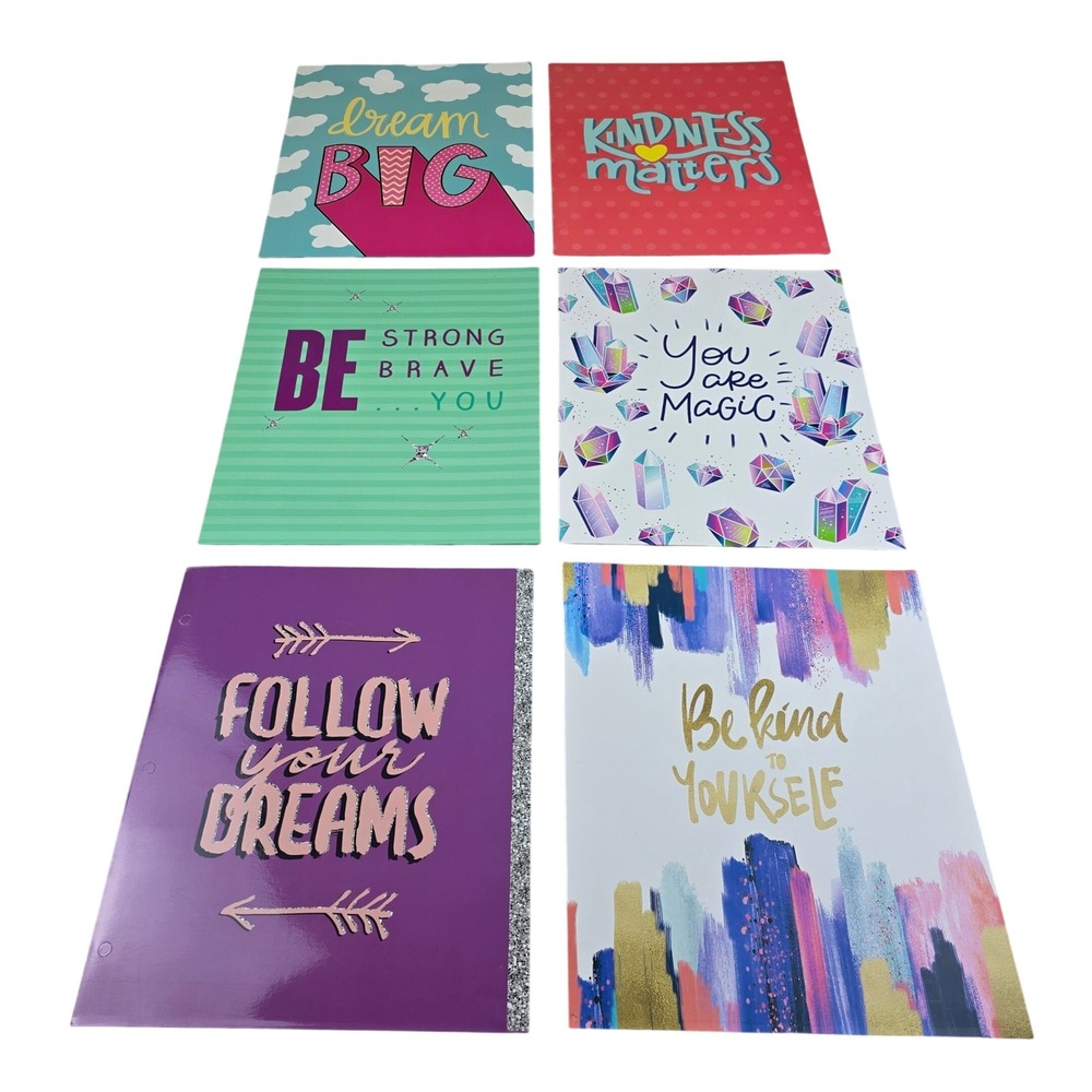 Top Flight‎ 2-Pocket School Folders Multicolor Inspirational Motivational 6 Lot